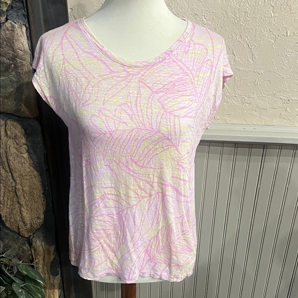 Tahari Pink and Yellow Short Sleeve Tee
